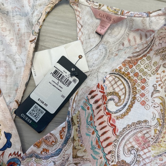 Guess Kali Paisley Cutout Long Sleeve Linen Romper L - Picture 8 of 8